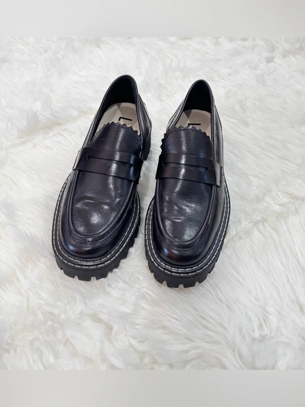 LÄST Black Leather Chunky Lug Sole Penny Loafers Women’s EU 39 Made in Portugal